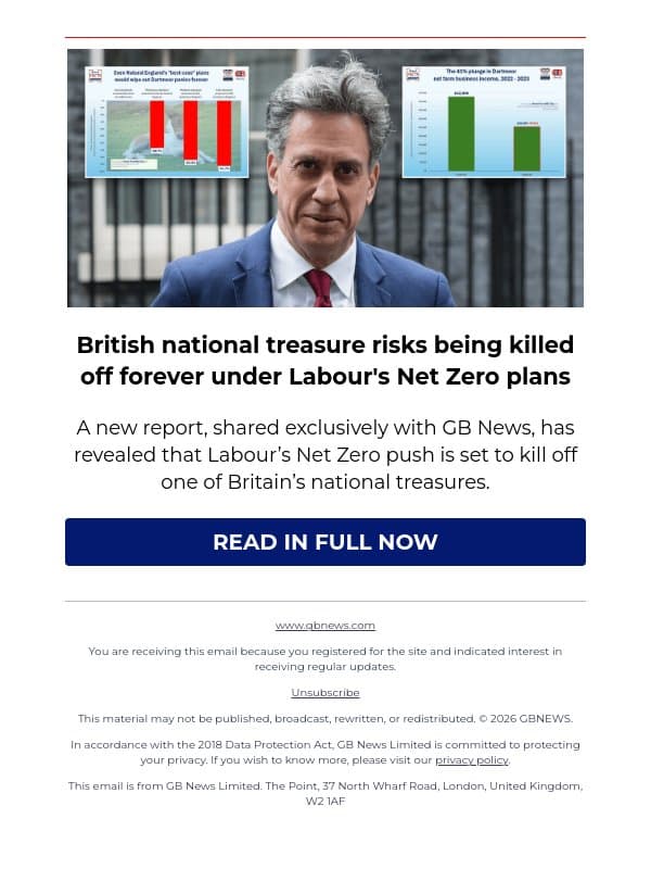 British national treasure risks being killed off forever under Labour's Net Zero plans email from GB News screenshot