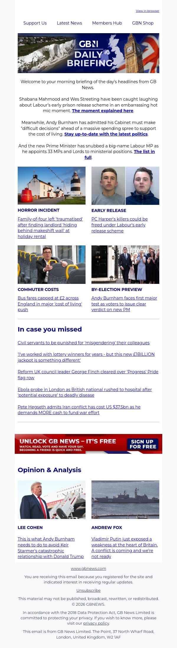 Streeting and Mahmood caught laughing about early prison release scheme email from GB News screenshot