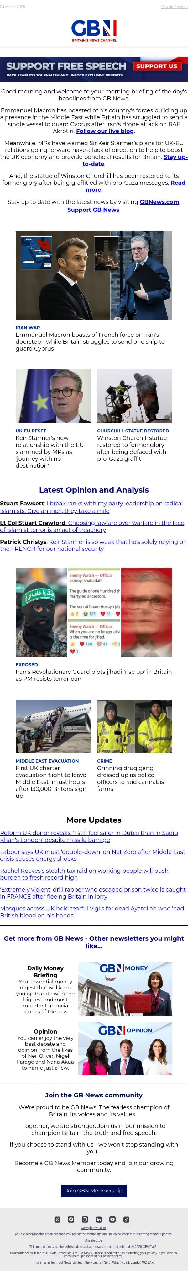 UK struggles to send ship to Cyprus | PM's EU reset 'lack of direction' | Churchill statue restored email from GB News screenshot