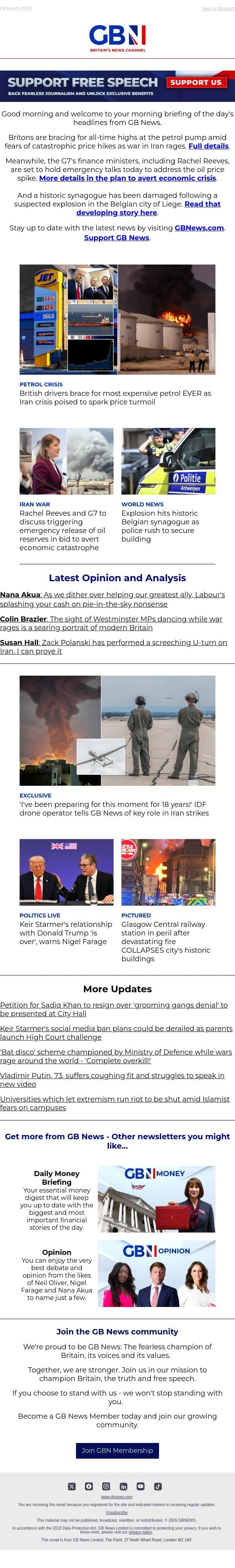 Iran crisis sparks petrol turmoil | Urgent oil talks held | Belgian synagogue explosion email from GB News screenshot