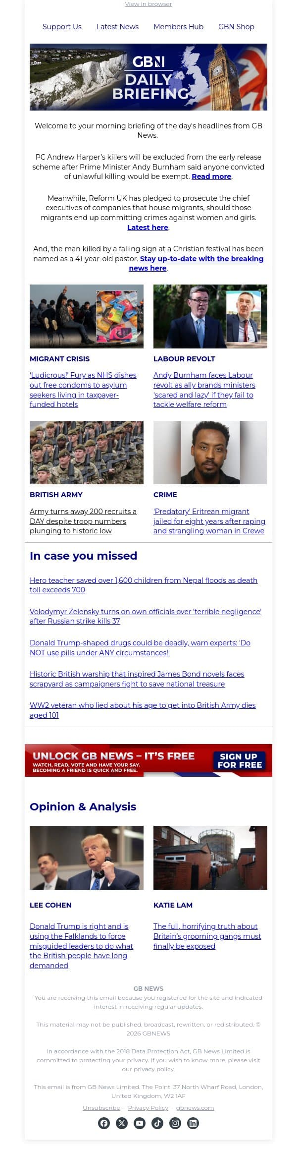PC Harper's killers WILL stay behind bars as Burnham changes early release scheme email from GB News screenshot