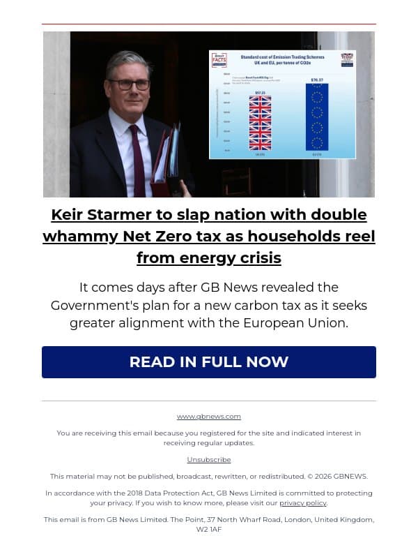 Keir Starmer to slap nation with double whammy Net Zero tax as households reel from energy crisis email from GB News screenshot