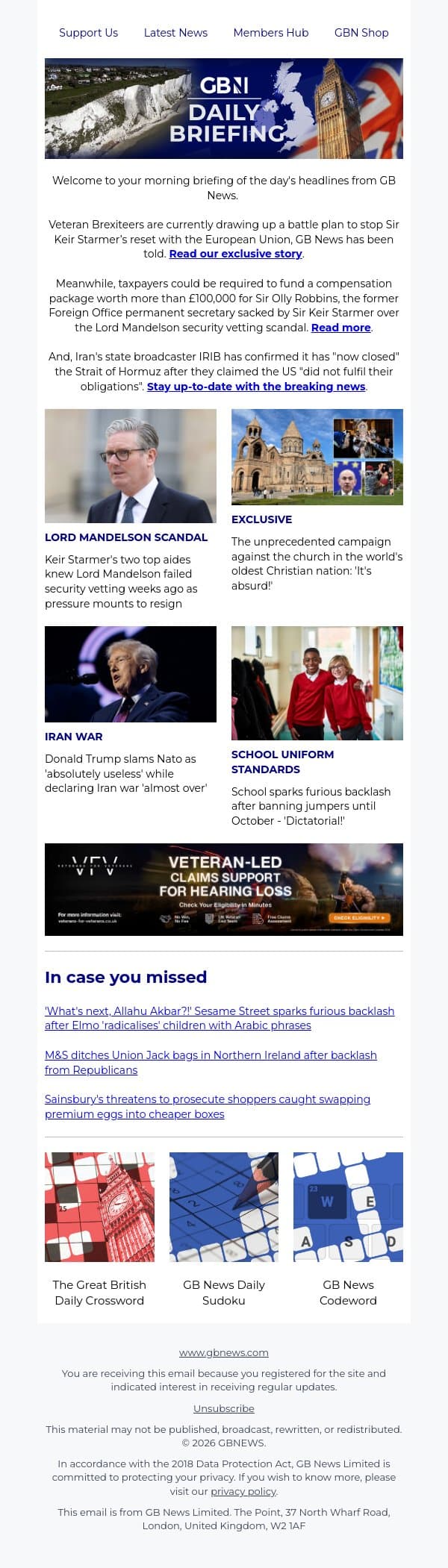 Brexiteers draw up battle plan to stop PM's EU reset betrayal email from GB News screenshot