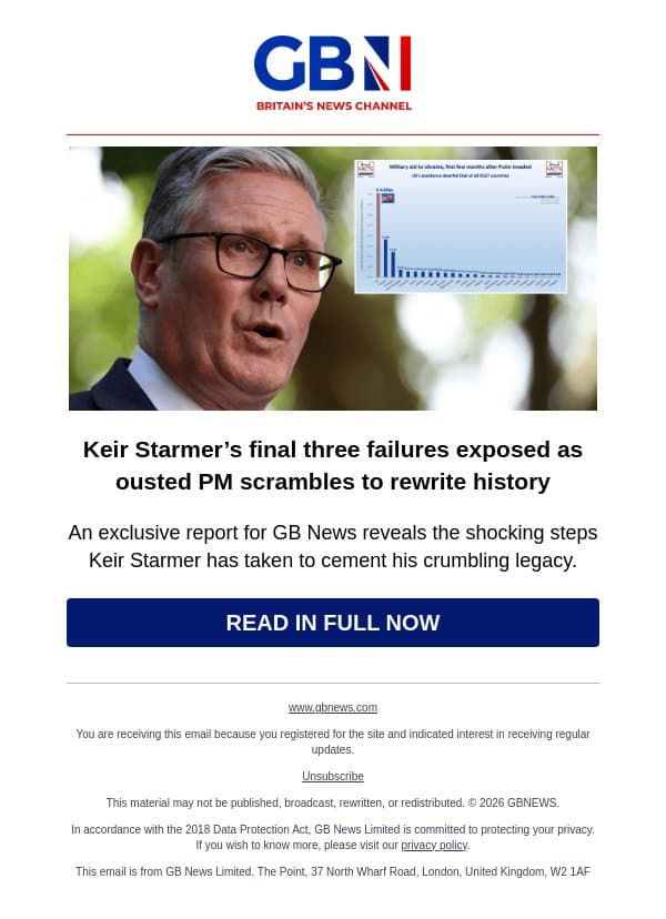 Keir Starmer’s final three failures exposed as ousted PM scrambles to rewrite history email from GB News screenshot