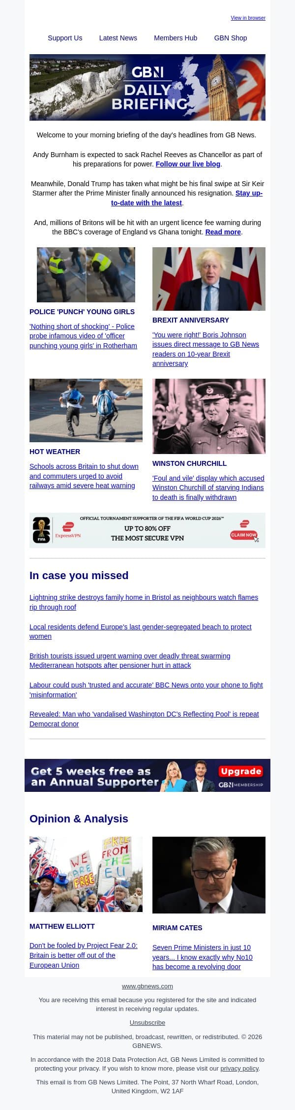 Burnham 'to sack Reeves' in attempt to save UK economy email from GB News screenshot