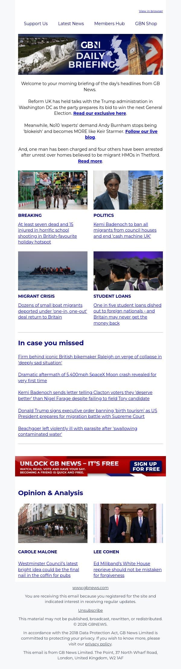 Reform meets Trump administration in preparation for 'sooner than expected' election email from GB News screenshot