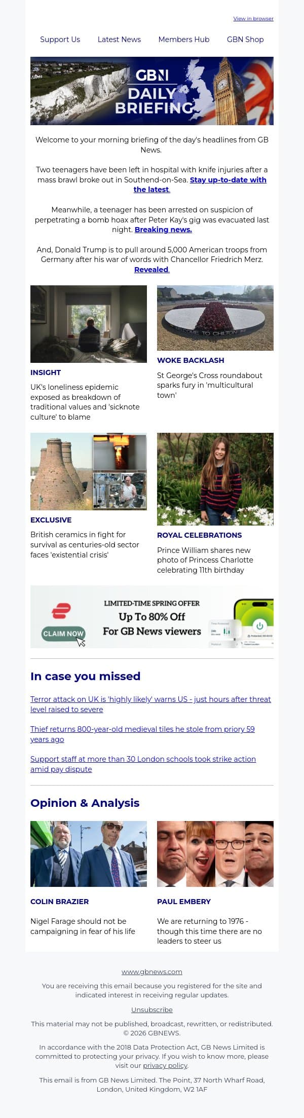 Two in hospital with knife wounds after mass brawl of armed youths email from GB News screenshot