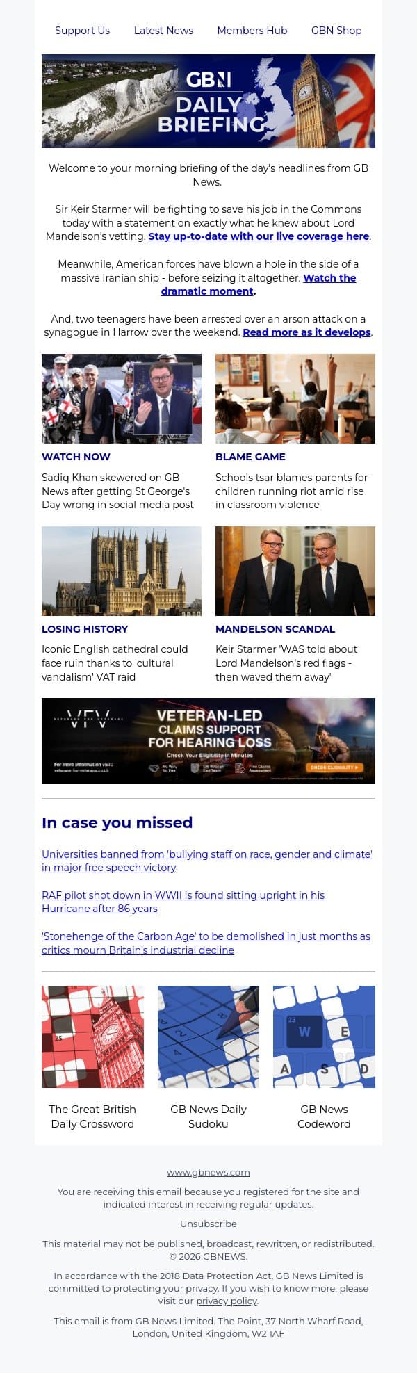 Starmer to address Parliament today amid calls for his resignation email from GB News screenshot