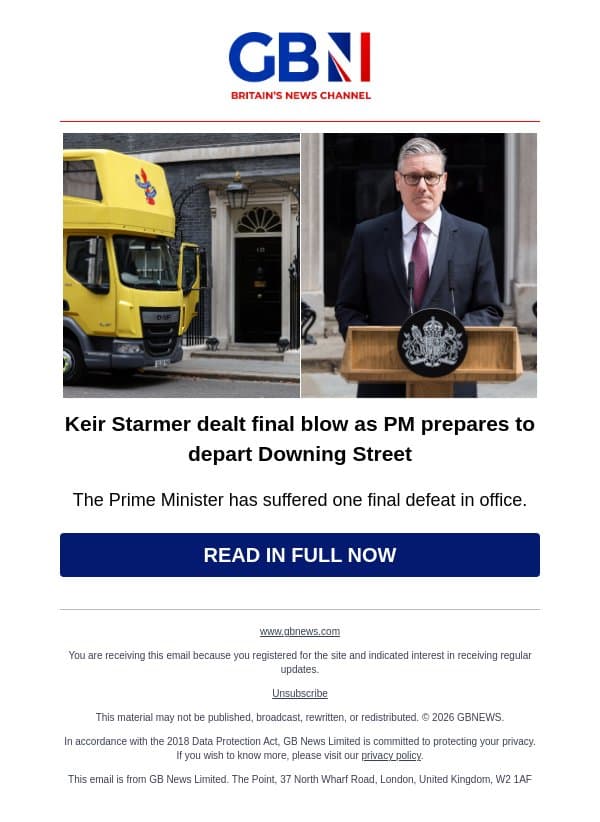 Keir Starmer dealt final blow as PM prepares to depart Downing Street email from GB News screenshot