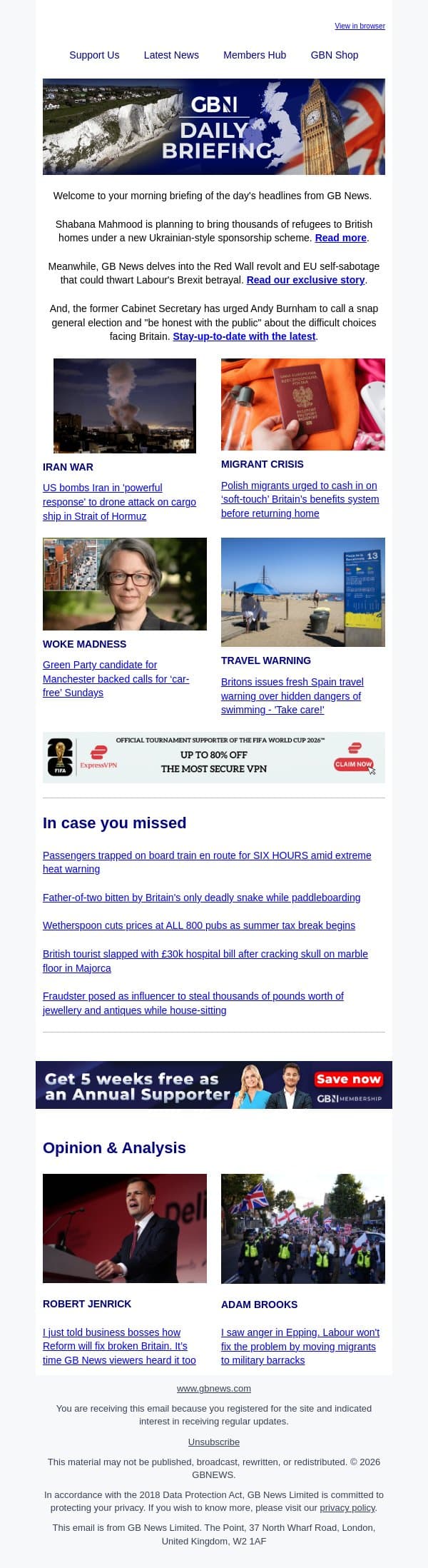 Shabana Mahmood planning to bring thousands of refugees to UK homes email from GB News screenshot