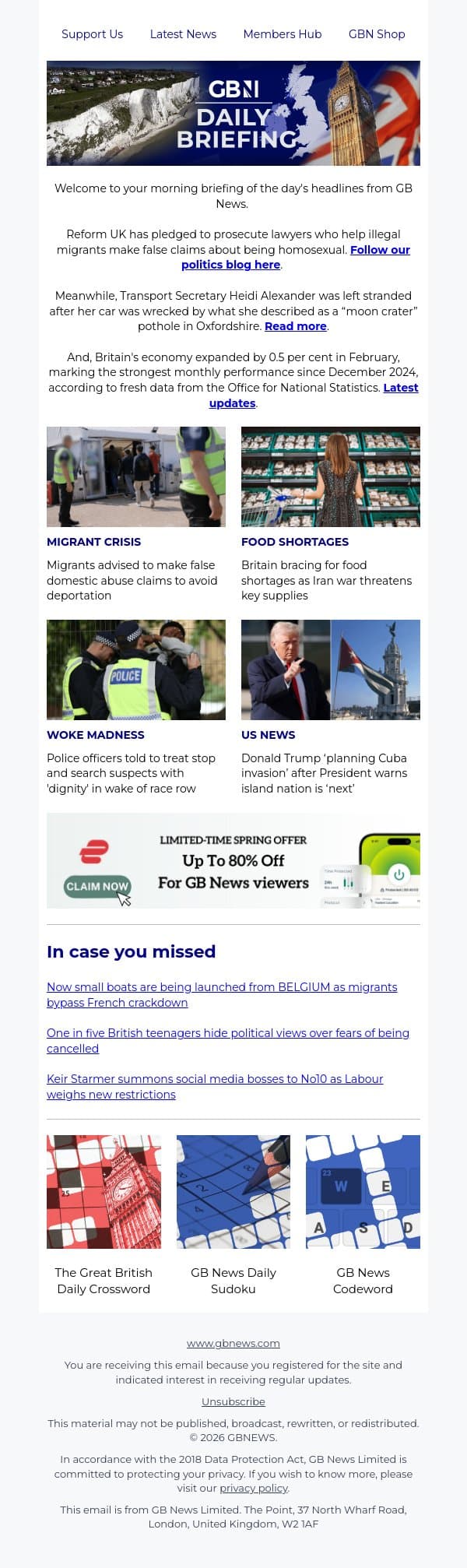 Nigel Farage plans to jail lawyers who help illegal migrants make false gay claims email from GB News screenshot