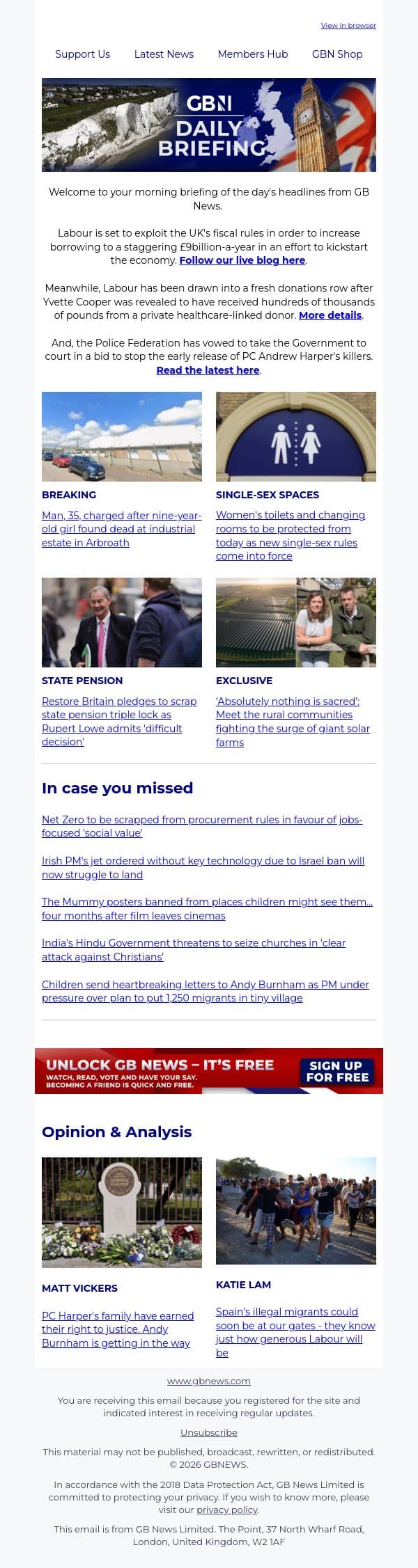 Labour to exploit fiscal rules to increase borrowing to £9bn-a-year email from GB News screenshot