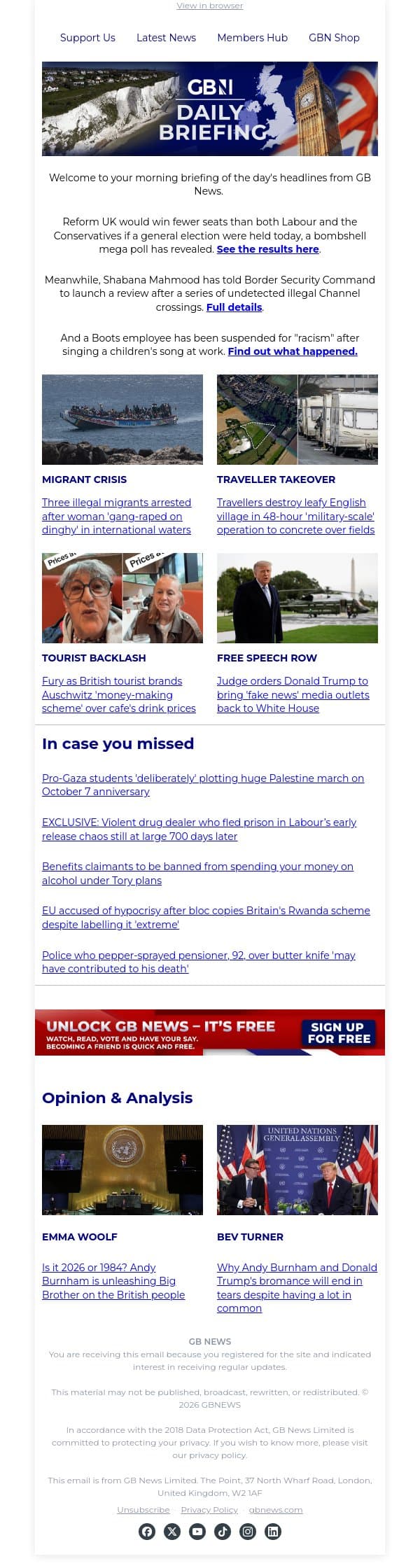 Mega poll reveals Reform overtaken by Tories email from GB News screenshot