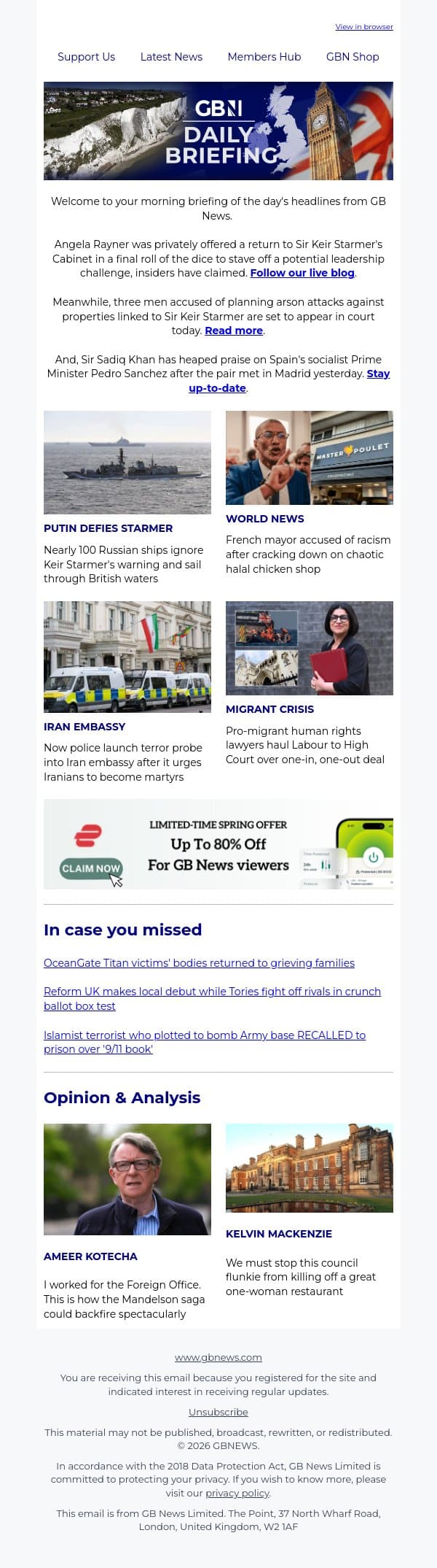 Keir Starmer 'offers Angela Rayner Cabinet job' in bid to stave off leadership challenge email from GB News screenshot