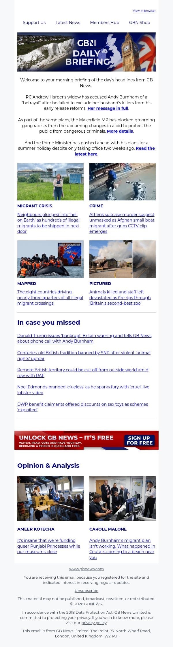 Burnham accused of 'betrayal' after allowing PC Harper's killers to go free email from GB News screenshot