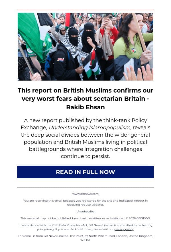 This report on British Muslims confirms our very worst fears about sectarian Britain email from GB News screenshot