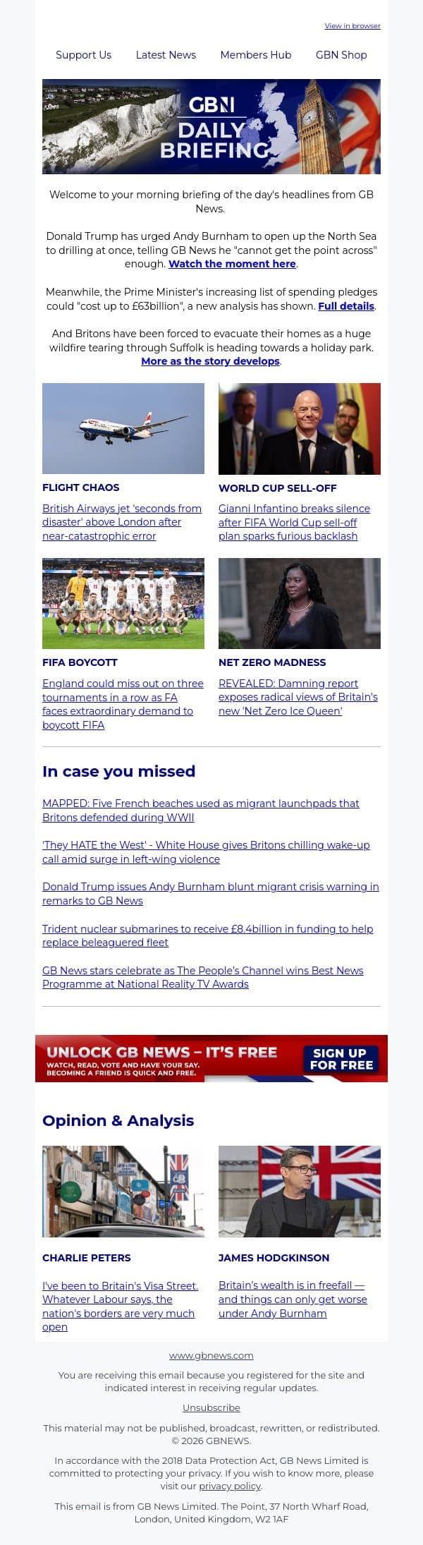 Trump tells GB News the one point he 'can't get across' to Burnham email from GB News screenshot