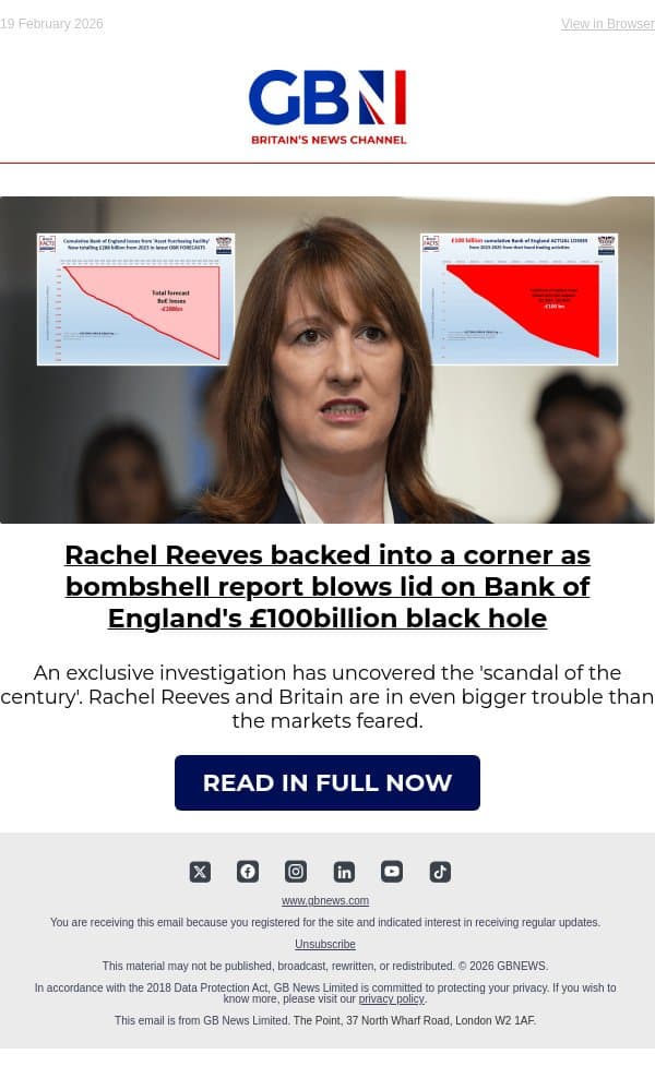 Rachel Reeves backed into a corner as bombshell report blows lid on £100billion black hole email from GB News screenshot