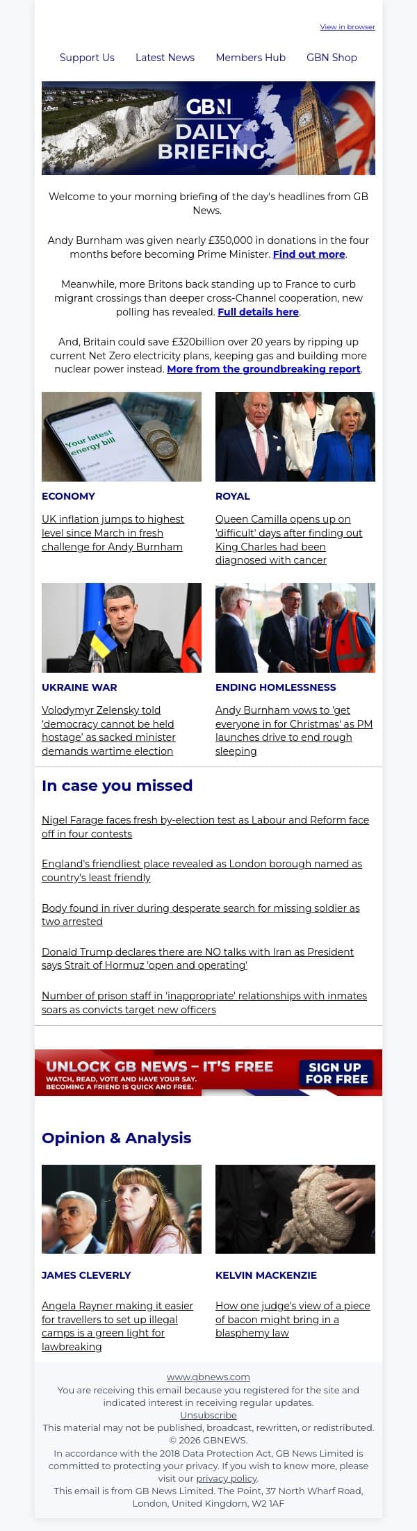 Burnham handed £350k in donations months before entering No10 email from GB News screenshot