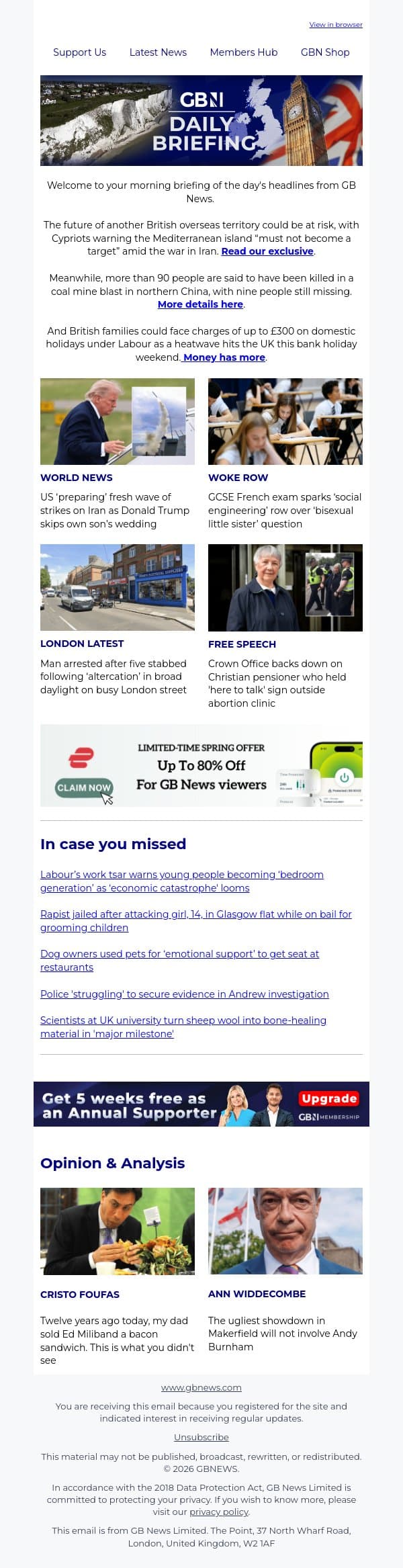 Future of ANOTHER UK overseas territory under threat email from GB News screenshot