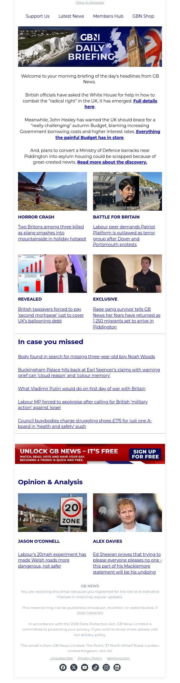Britain pleads with Trump for help on fighting 'radical right' email from GB News screenshot