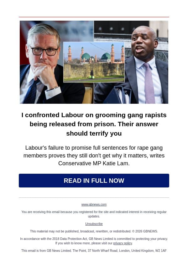 I confronted Labour on grooming gang rapists being released from prison. Their answer should terrify you email from GB News screenshot