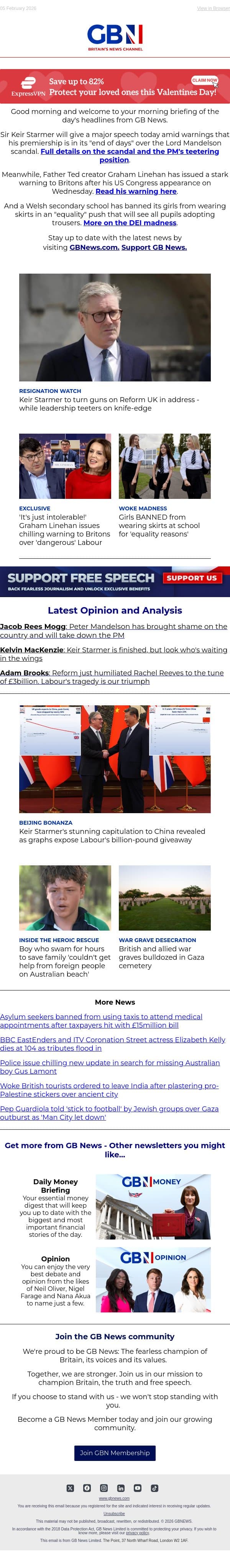 PM on knife-edge | Graham Linehan issues chilling warning | Schoolgirls BANNED from wearing skirts email from GB News screenshot