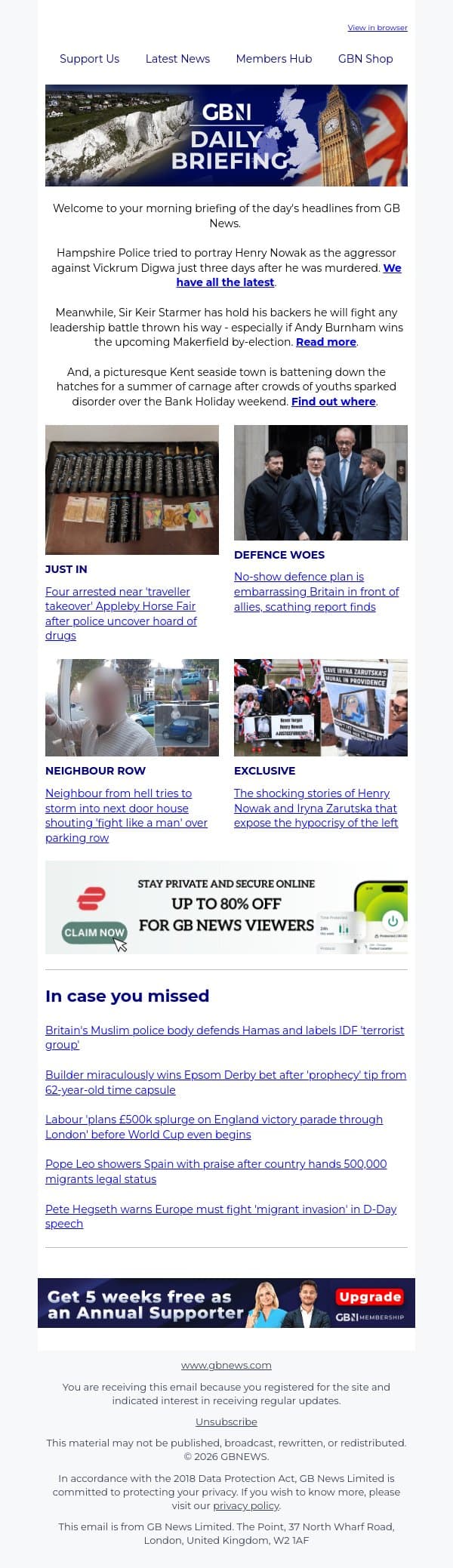Hampshire Police 'tried to smear Henry Nowak as aggressor' just days after his murder email from GB News screenshot