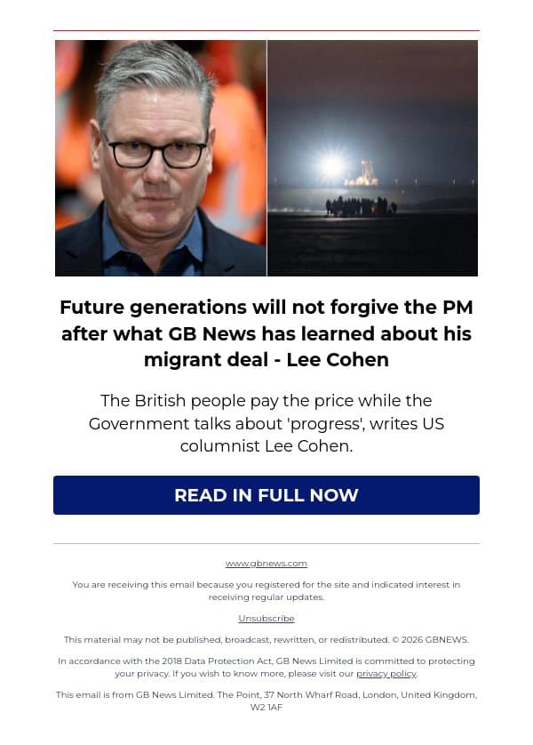 Future generations will not forgive the PM after what GB News has learned about his migrant deal email from GB News screenshot