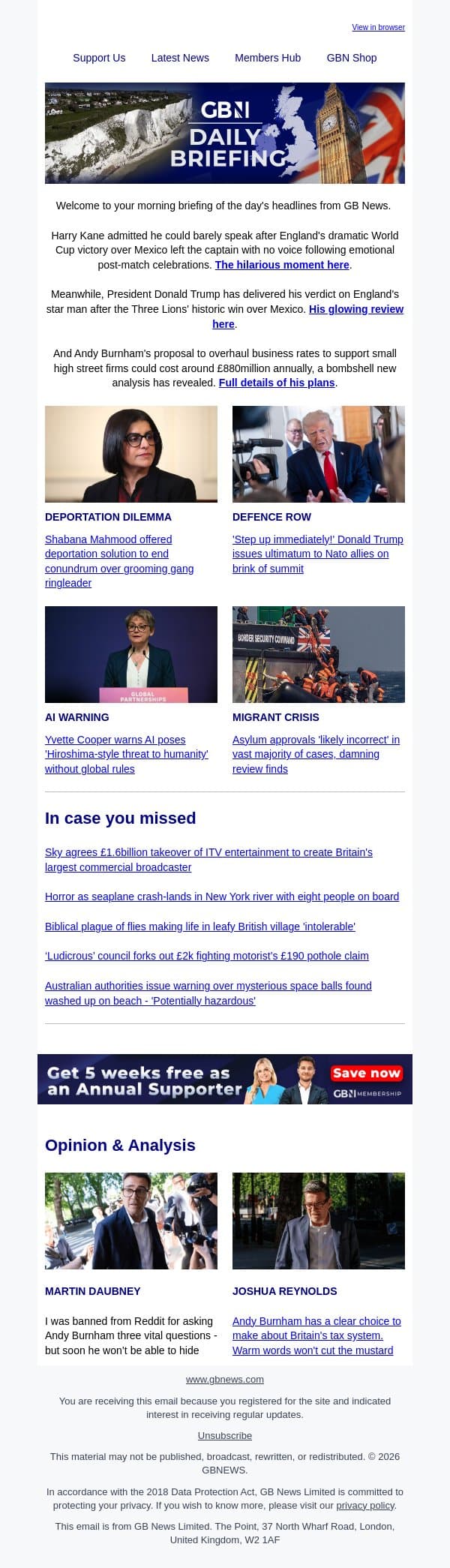 Harry Kane loses voice after thrilling England win email from GB News screenshot