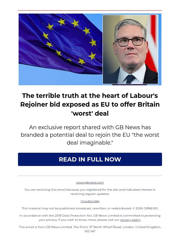 The terrible truth at the heart of Labour's Rejoiner bid exposed as EU to offer Britain 'worst' deal email from GB News screenshot