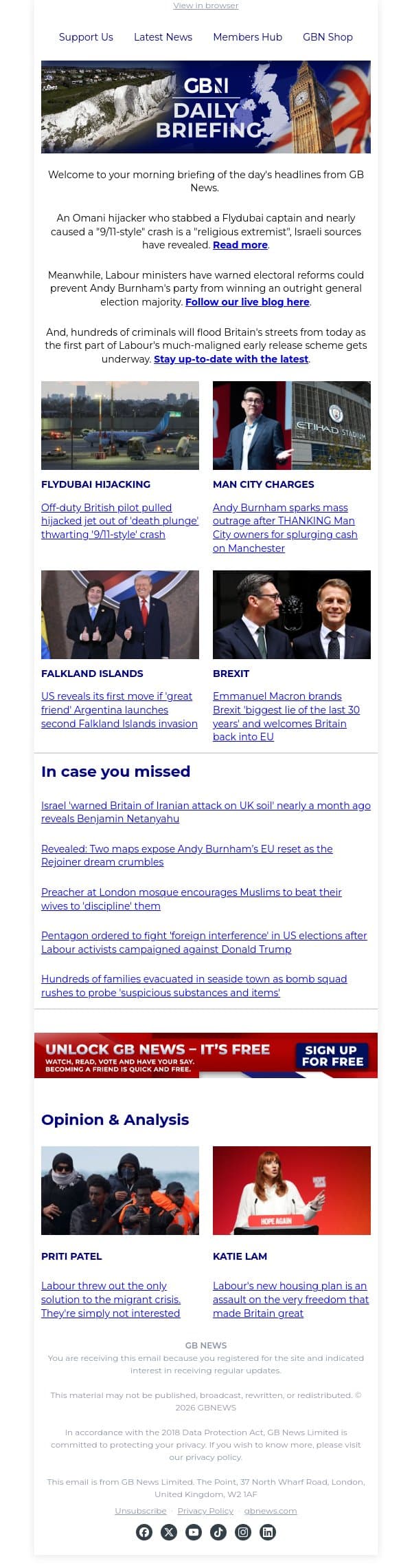 Hijacker who stabbed Flydubai captain is 'religious extremist who refused to shake hands with women' email from GB News screenshot