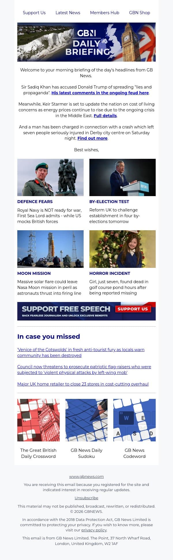 Sadiq Khan rages over Donald Trump's London crime 'lies' email from GB News screenshot