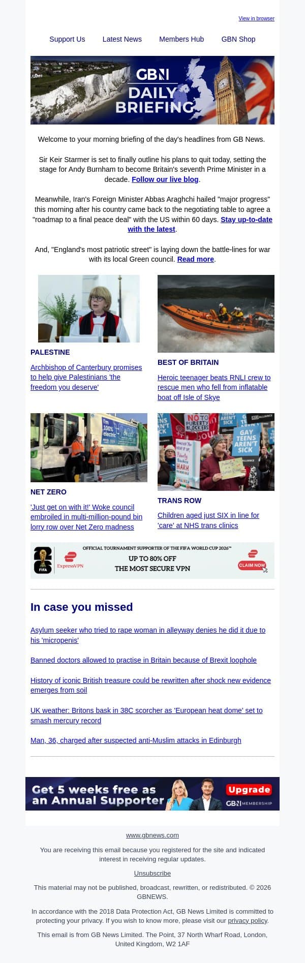 Starmer leadership crisis comes to a head as Burnham to be sworn in today email from GB News screenshot