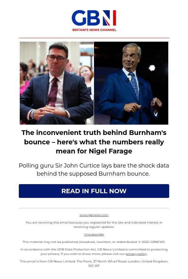 The inconvenient truth behind Burnham's bounce – here's what the numbers really mean for Nigel Farage email from GB News screenshot