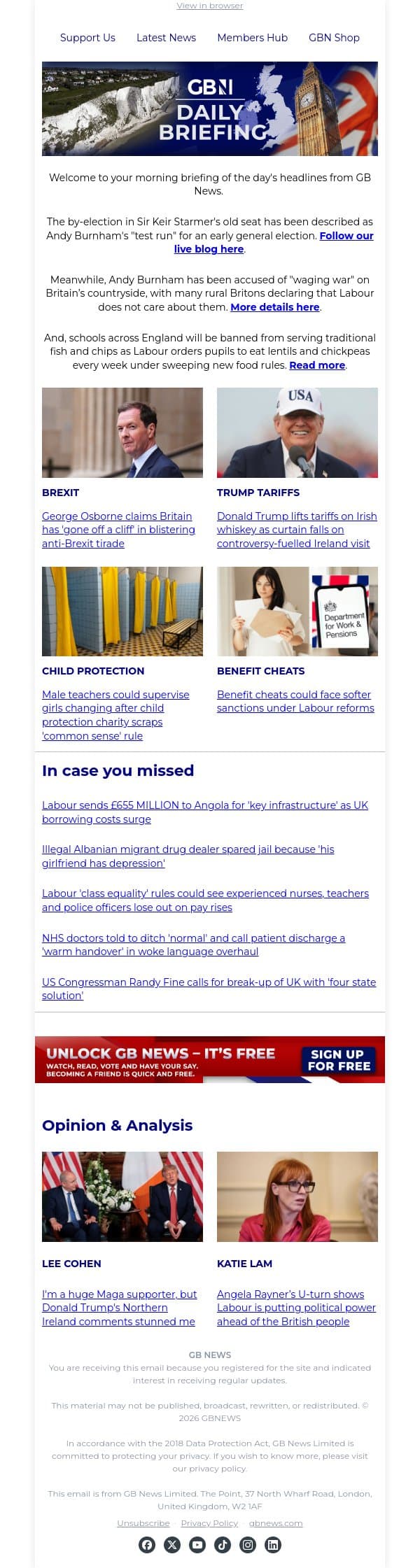 Starmer by-election is Burnham’s ‘test run’ for early general election email from GB News screenshot
