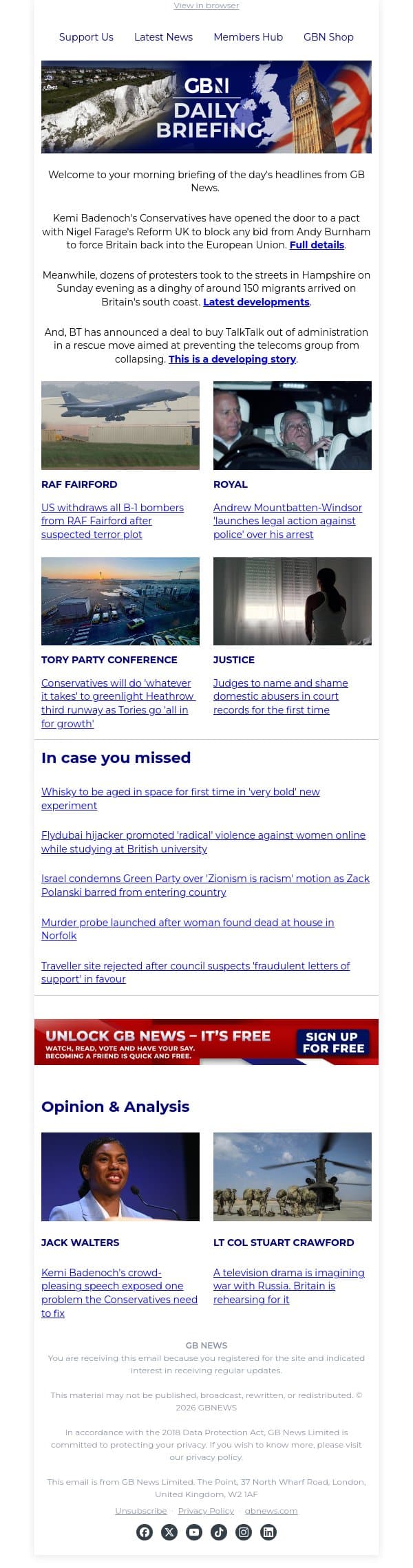 Tories open door to Brexit pact with Nigel Farage email from GB News screenshot