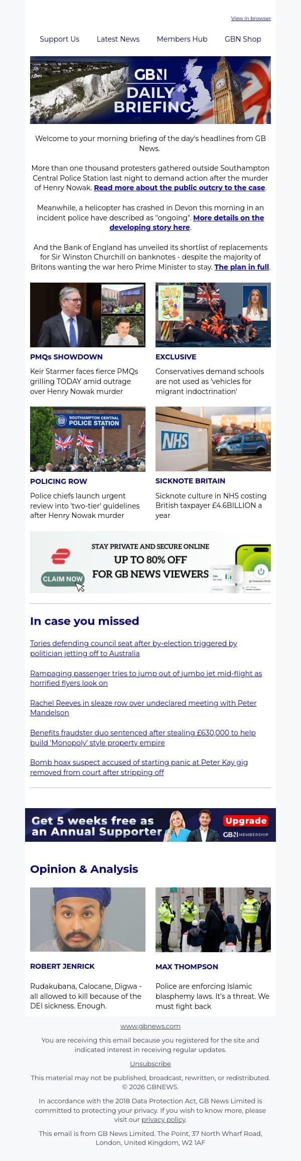 Henry Nowak protesters clash with riot police email from GB News screenshot