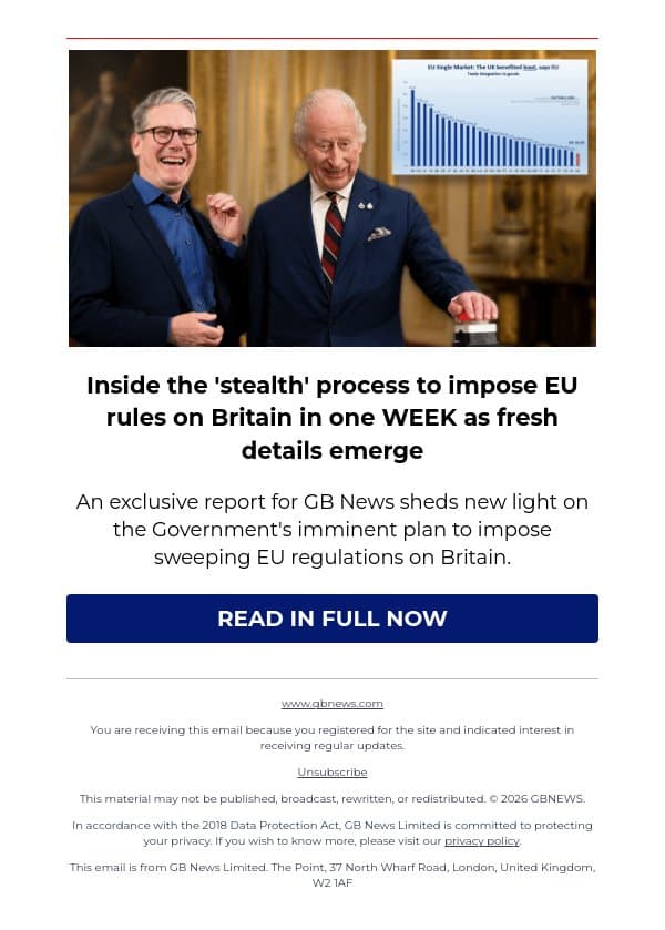 Inside the 'stealth' process to impose EU rules on Britain in one WEEK as fresh details emerge email from GB News screenshot