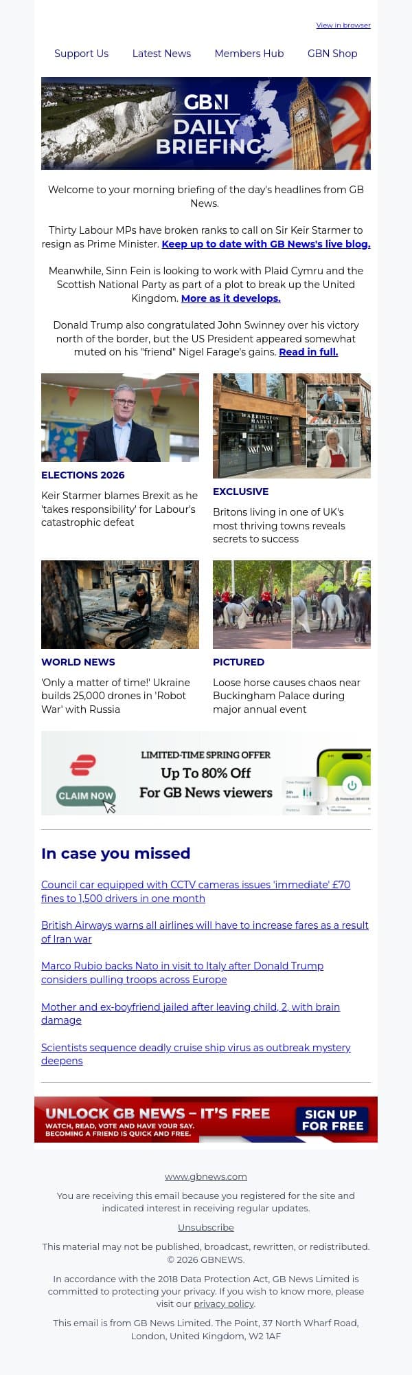Thirty Labour MPs call on Keir Starmer to resign as PM email from GB News screenshot