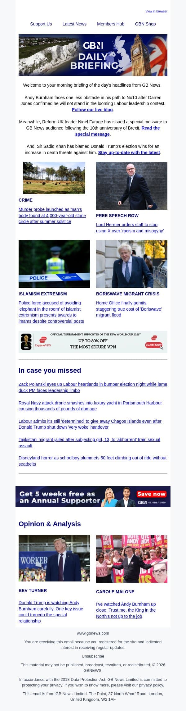 Burnham could have free run at No10 as rival confirms he won't stand email from GB News screenshot