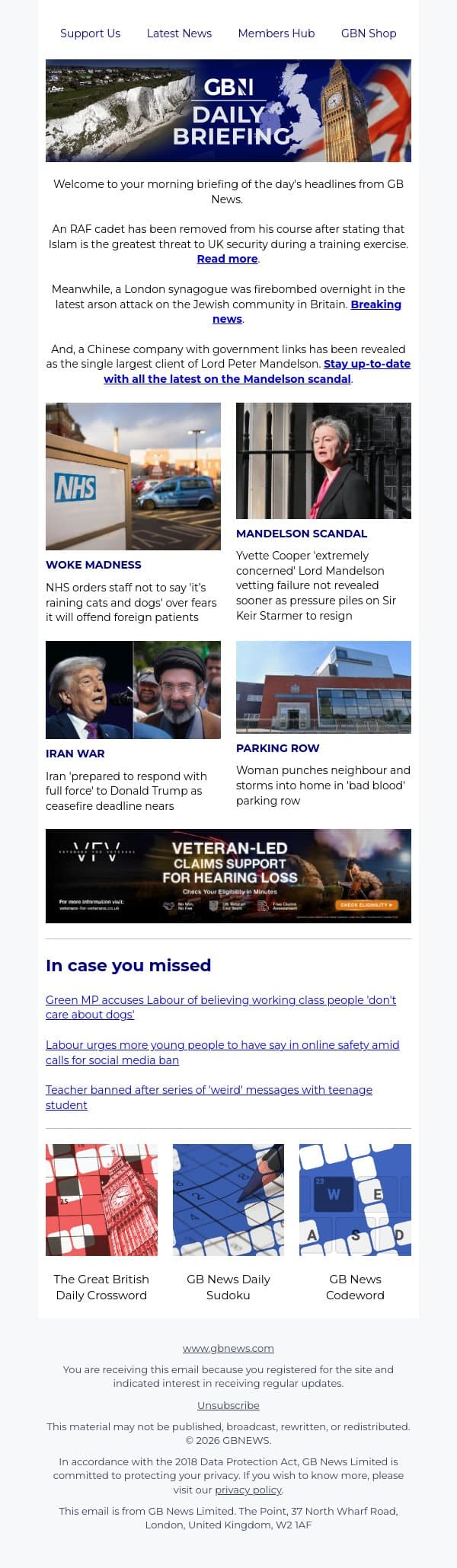 RAF cadet suspended after saying 'Islam is greatest threat to UK' email from GB News screenshot