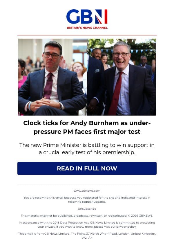 Clock ticks for Andy Burnham as under-pressure PM faces first major test email from GB News screenshot