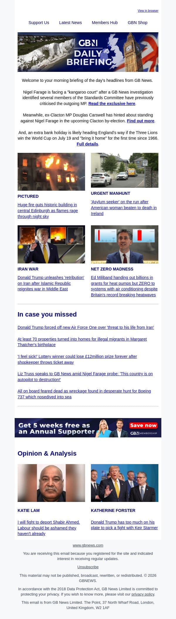 Farage faces ‘kangaroo court’ over standards probe email from GB News screenshot