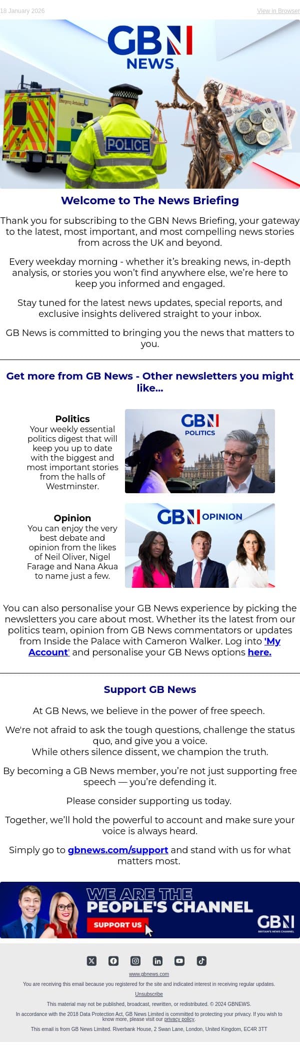 The News Briefing - Latest news direct to your inbox email from GB News screenshot