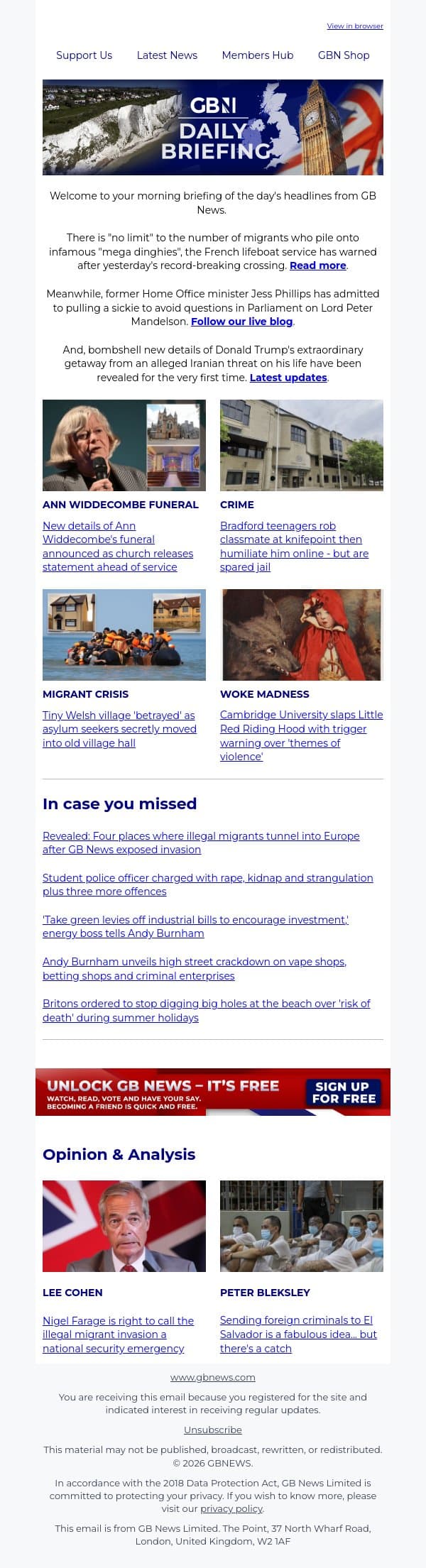 France admits there's 'no limit' to mega dinghy migrants email from GB News screenshot