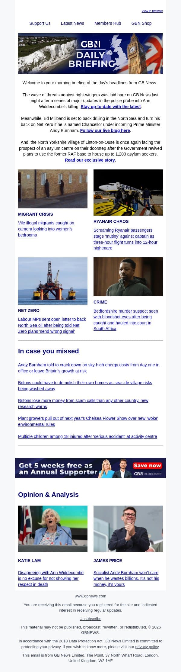 Deadly threat to right-wingers laid bare as updates emerge in Ann Widdecombe case email from GB News screenshot