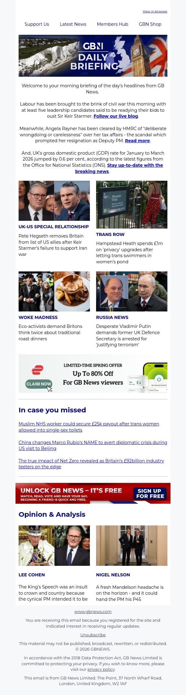 Labour on brink of civil war as Keir Starmer braces for five-way scramble email from GB News screenshot