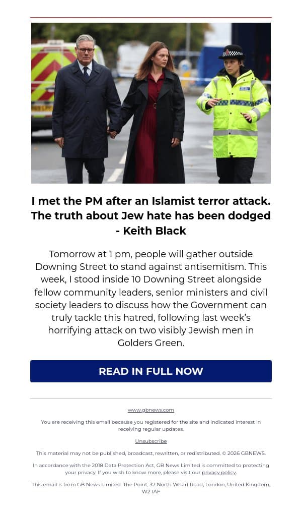 I met the PM after an Islamist terror attack. The truth about Jew hate has been dodged email from GB News screenshot