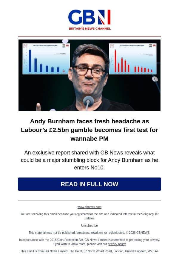 Andy Burnham faces fresh headache as Labour’s £2.5bn gamble becomes first test for wannabe PM email from GB News screenshot